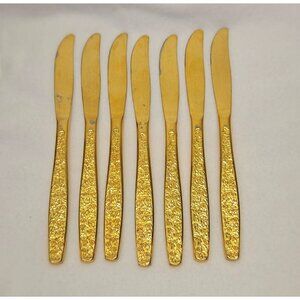 Rogers Cutlery IS Golden Spring Garden Electroplate 7pc Solid Dinner Knife
